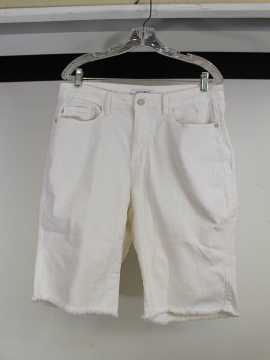 Judy Blue Pants - Judy Blue White Denim Bermuda Shorts 1X Raw Hem